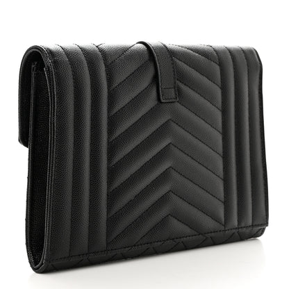 Saint Laurent Grain De Poudre Textured Mixed Matelasse Triquilt Monogram Clutch Black 3 of 9