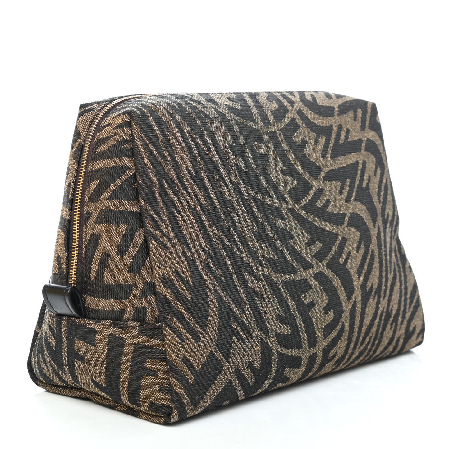 X SARAH COLEMAN Fabric Jacquard Vitello King FF Vertigo Medium Trapezoid Beauty Pouch Tobacco Moro Black