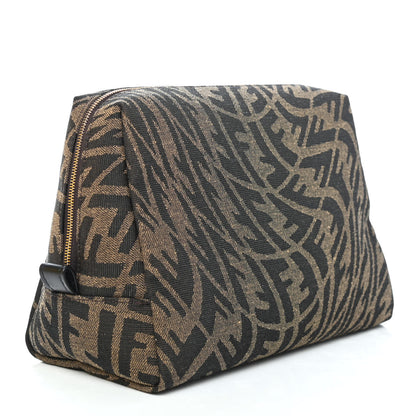 Fendi X SARAH COLEMAN Fabric Jacquard Vitello King FF Vertigo Medium Trapezoid Beauty Pouch Tobacco Moro Black 2 of 4