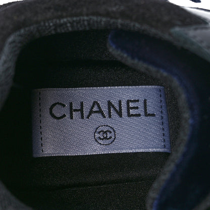Chanel Suede Velvet Lambskin CC Sneakers 37.5 Black Blue Silver 7 of 9
