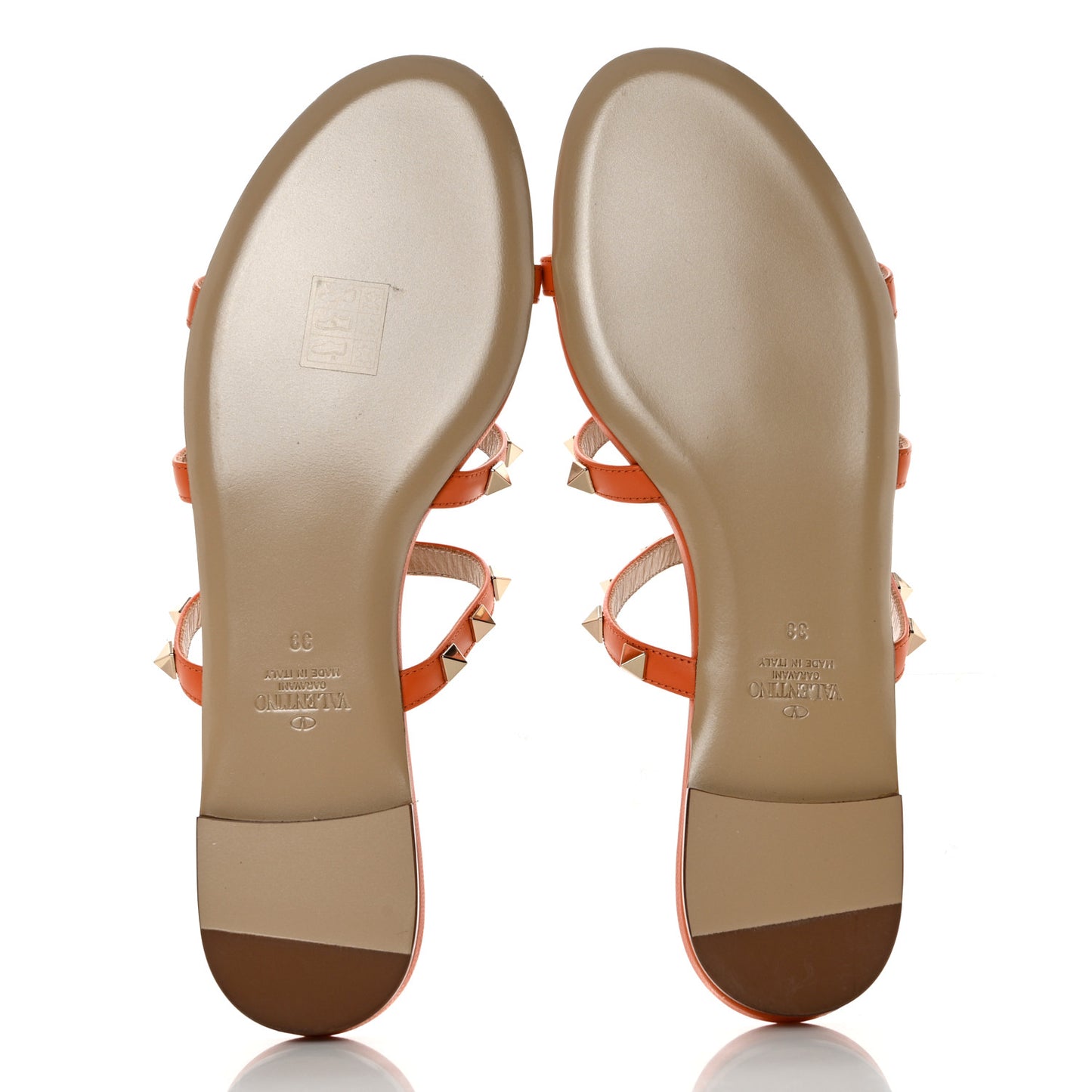 Nappa Rockstud Caged Flat Slide Sandals 38 Orange Zest