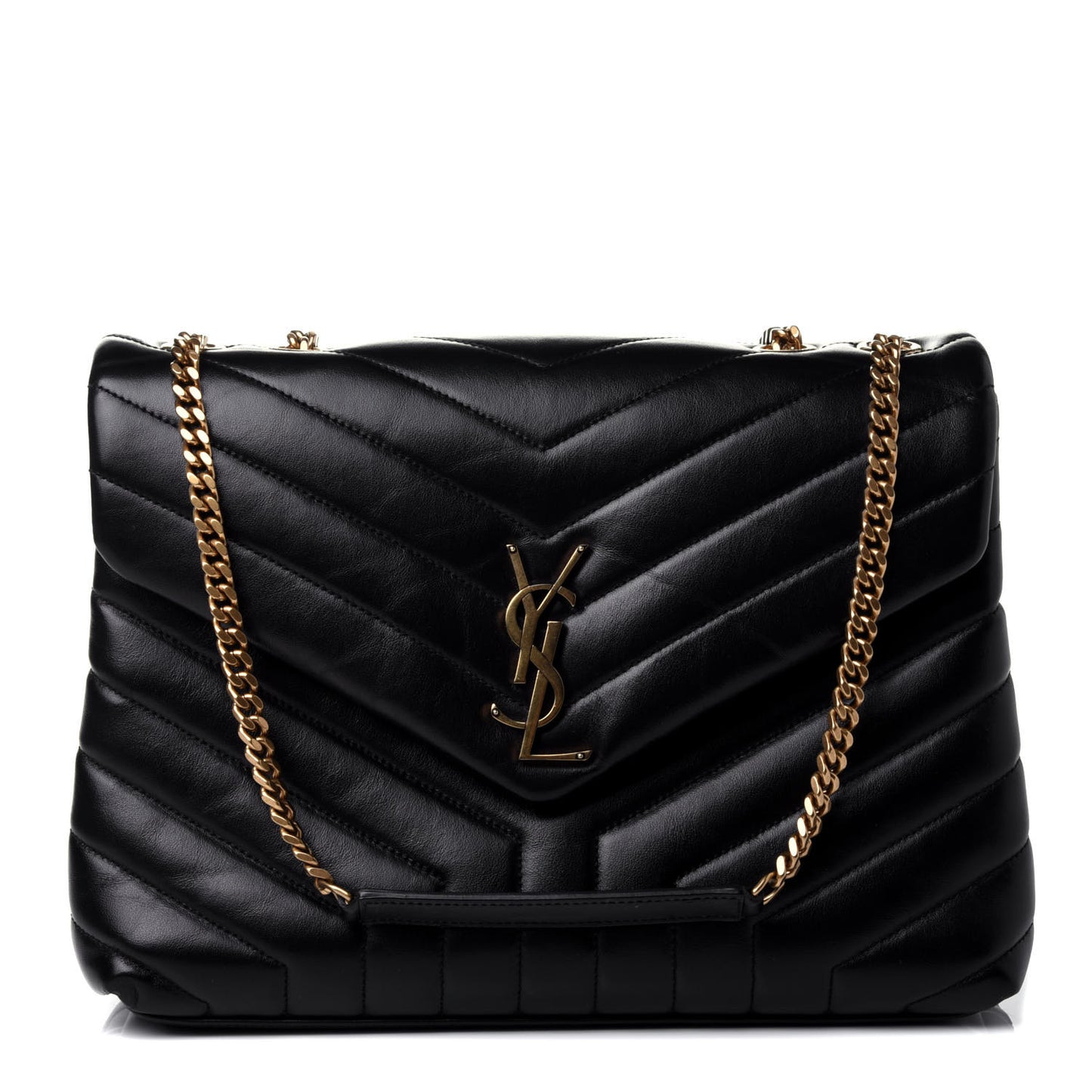 Calfskin Y Quilted Monogram Medium Loulou Chain Satchel Black
