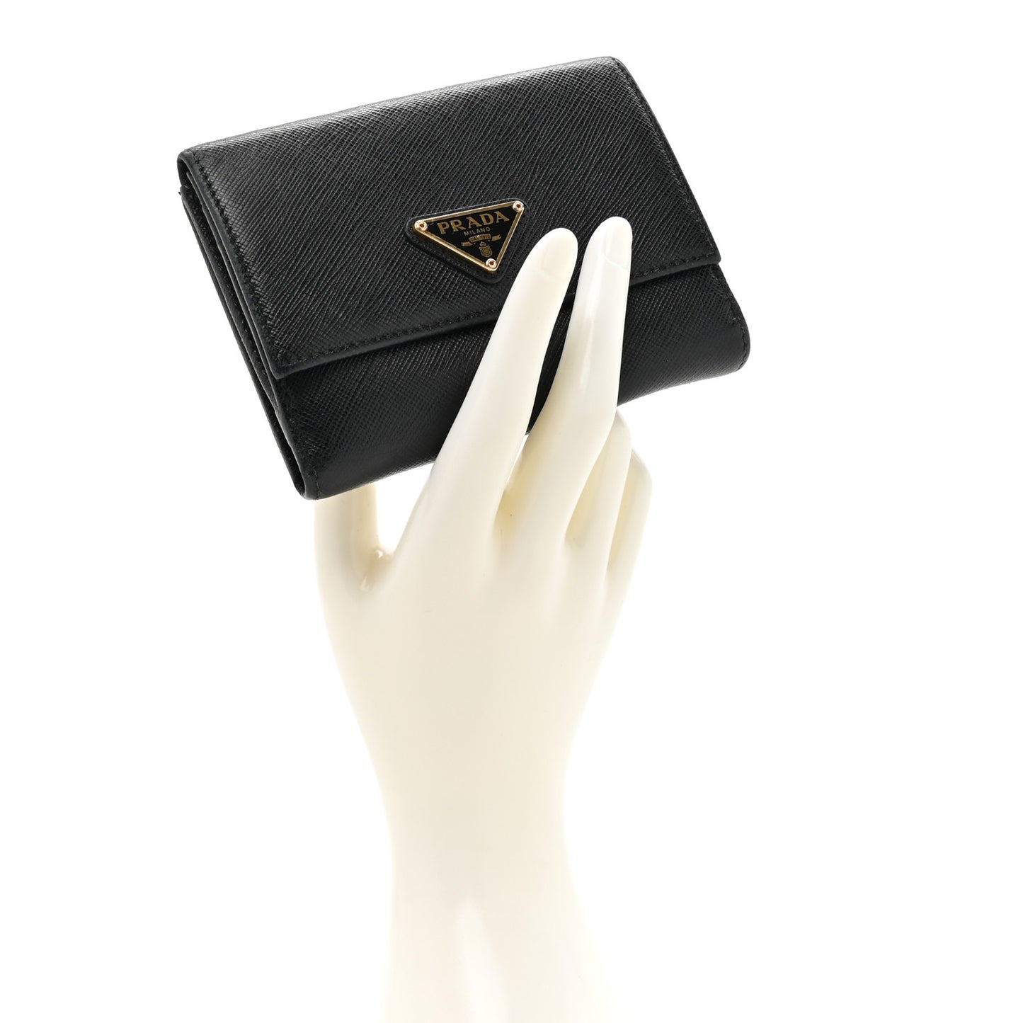 Saffiano Small Triangle Bi-Fold Wallet Black