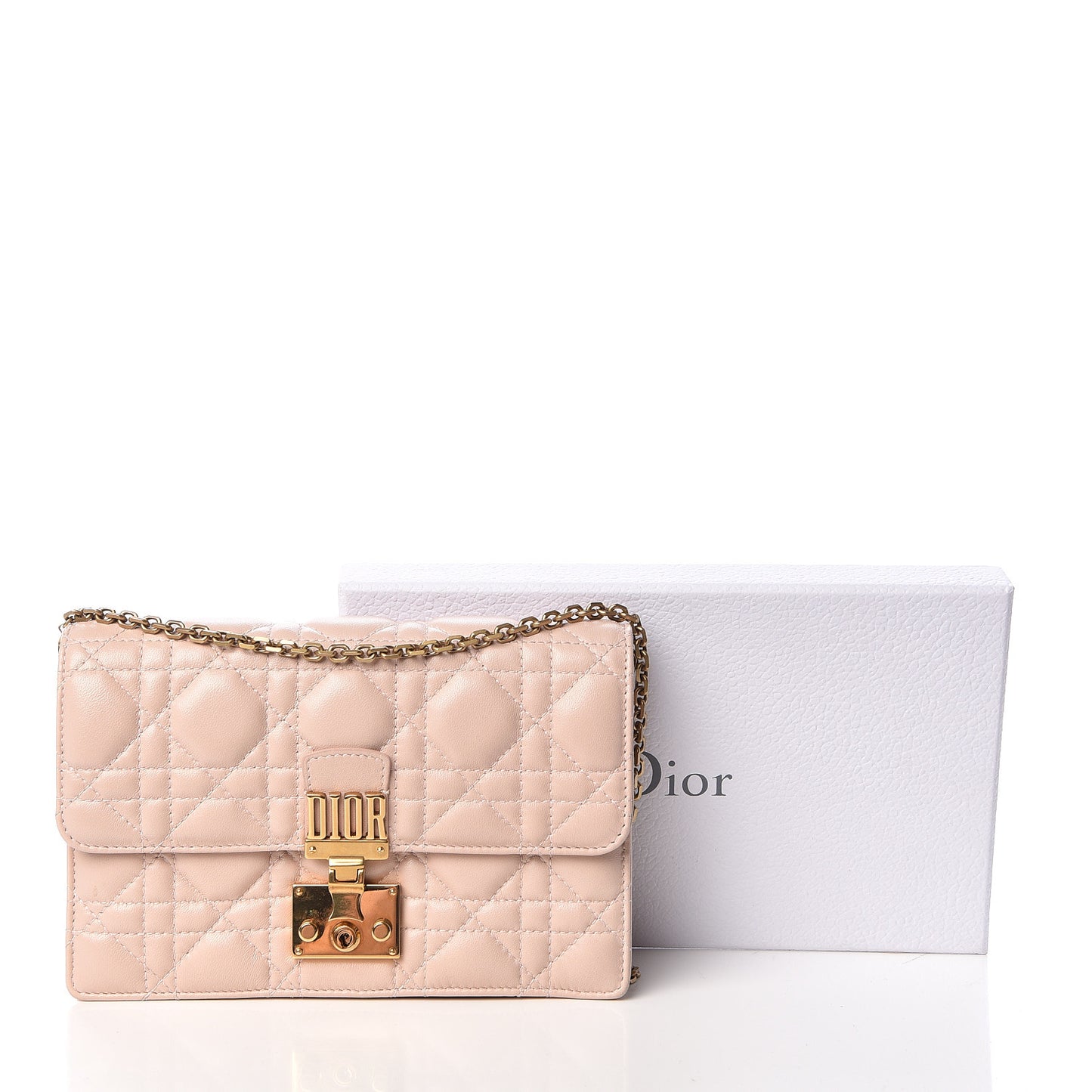 Lambskin Cannage Dioraddict Wallet on Chain Clutch Rose Poudre
