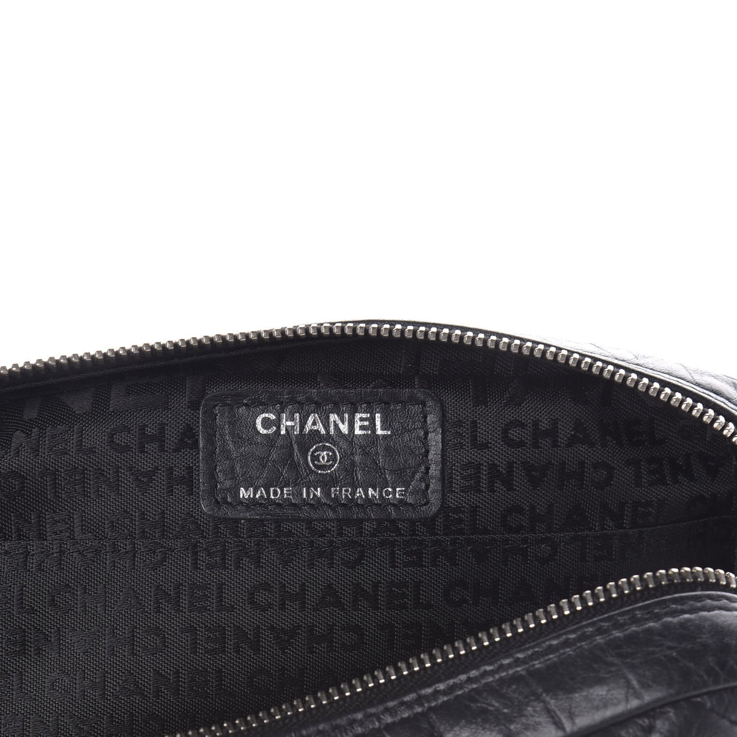 Aged Calfskin Quilted Cambon Cosmetic Case Black