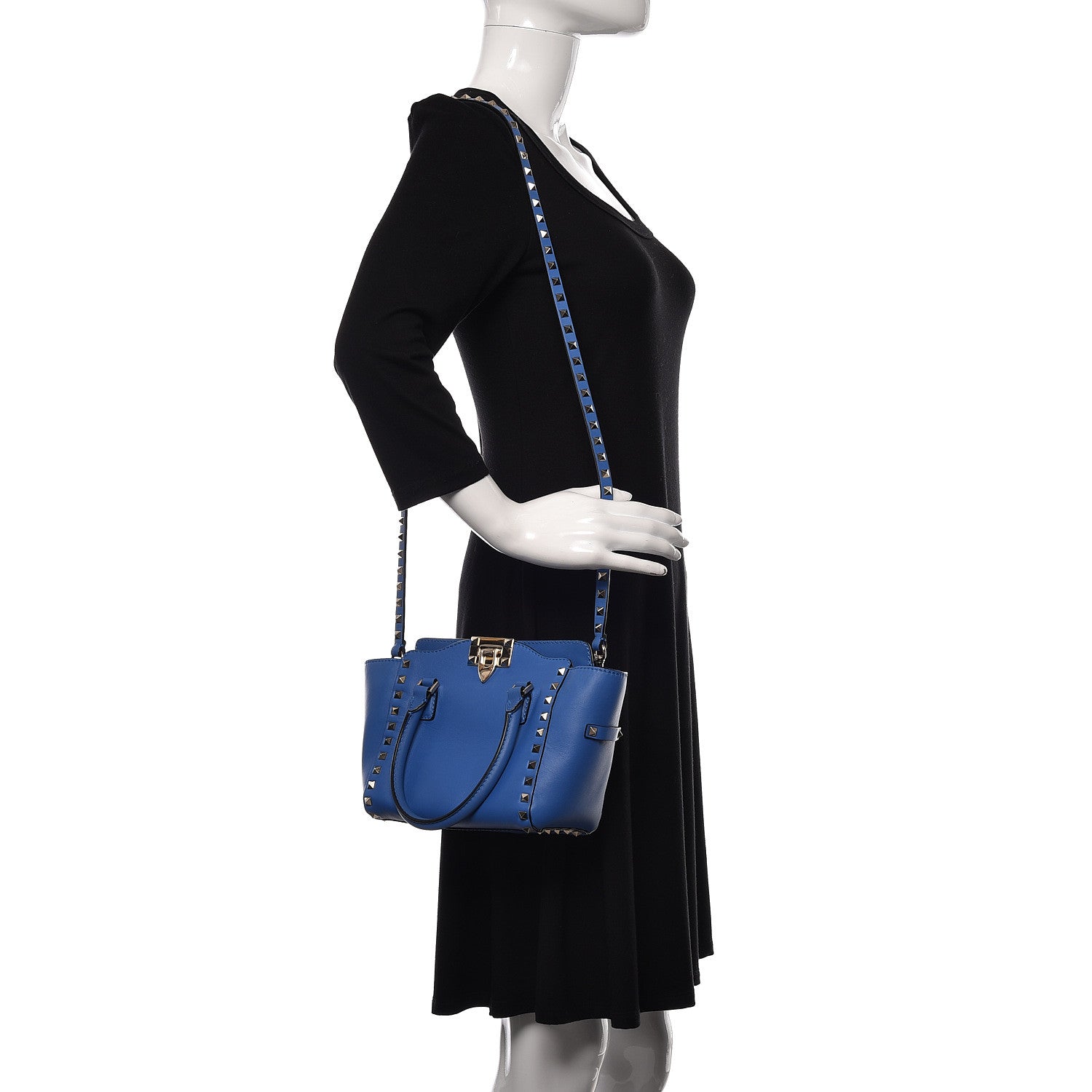Valentino Garavani Vitello Mini Rockstud Double Handle Tote Light Sapphire 3 of 11