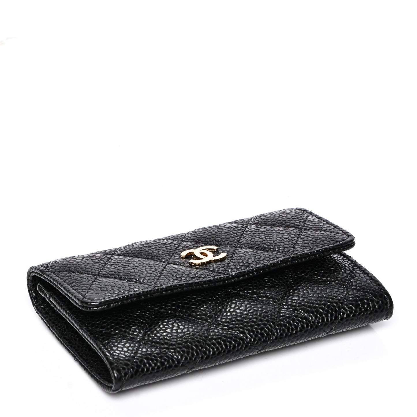 Caviar Quilted Flap Card Holder Black