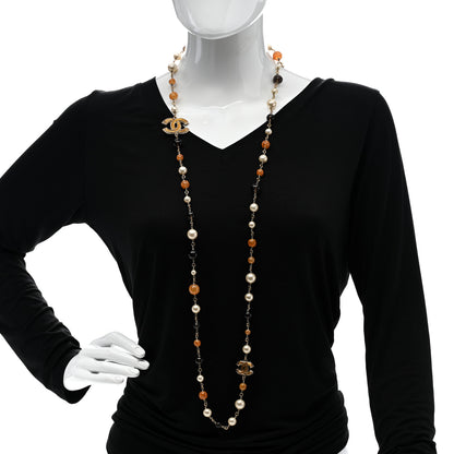 Chanel Enamel Bead Pearl CC Long Necklace Brown Gold 2 of 7