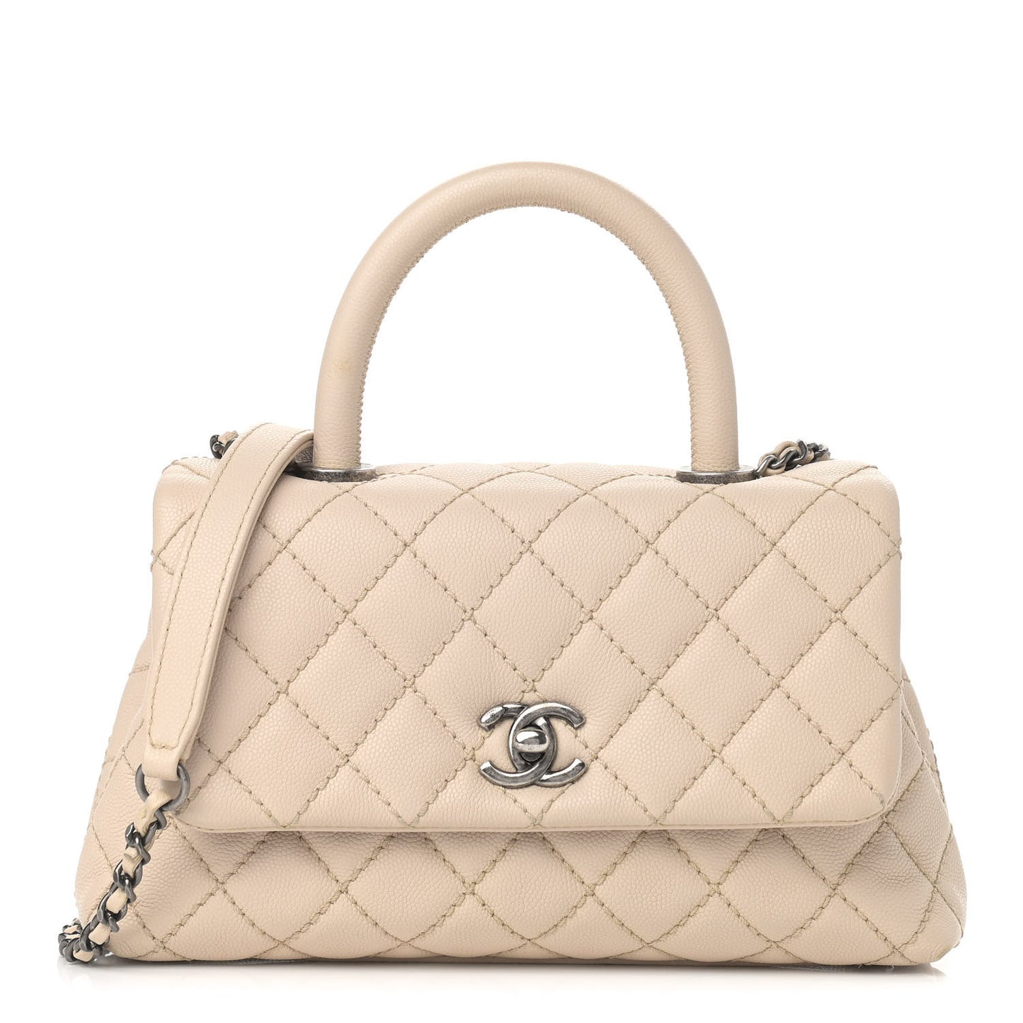 Caviar Quilted Mini Coco Handle Flap Beige