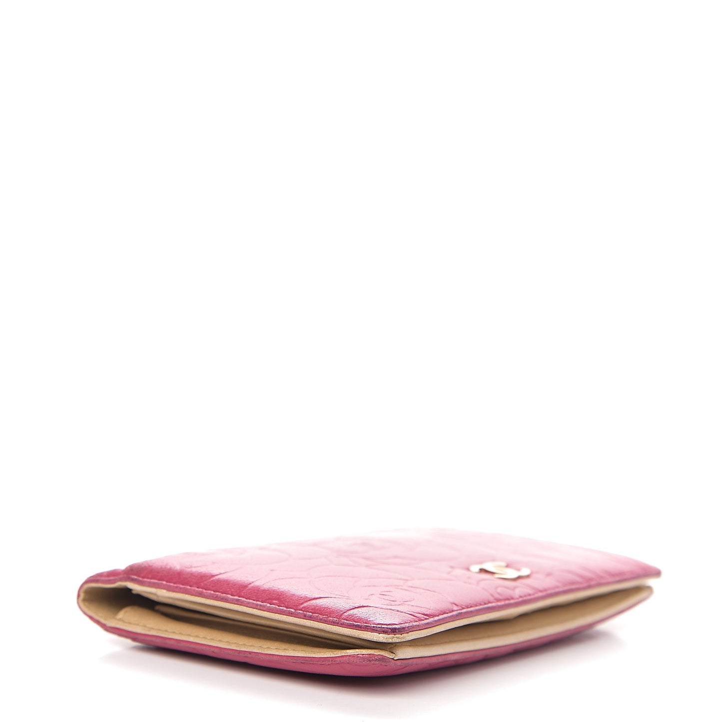Lambskin Camellia Embossed Yen Wallet Fuchsia