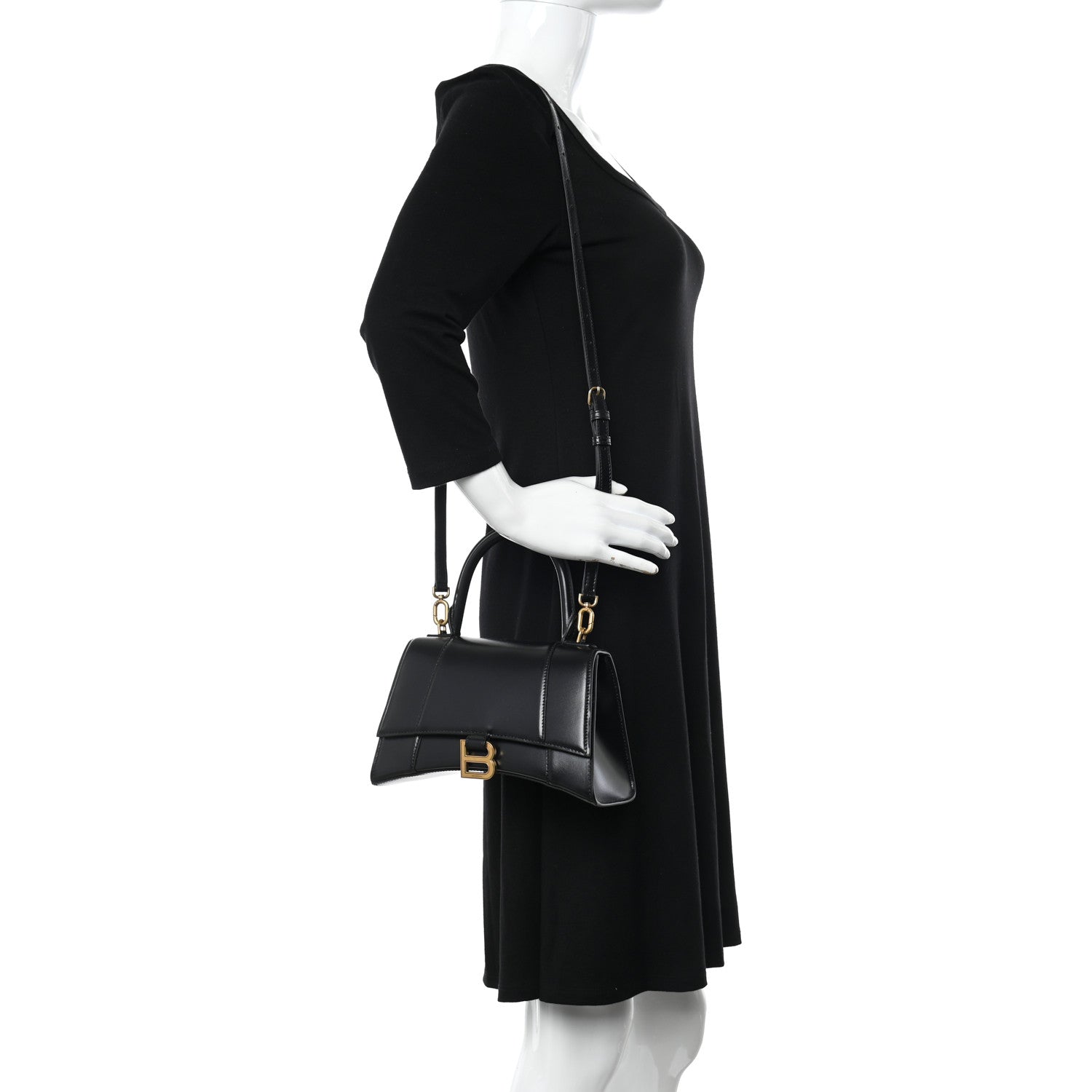 Balenciaga Shiny Box Calfskin Small Hourglass Top Handle Bag Black 2 of 10