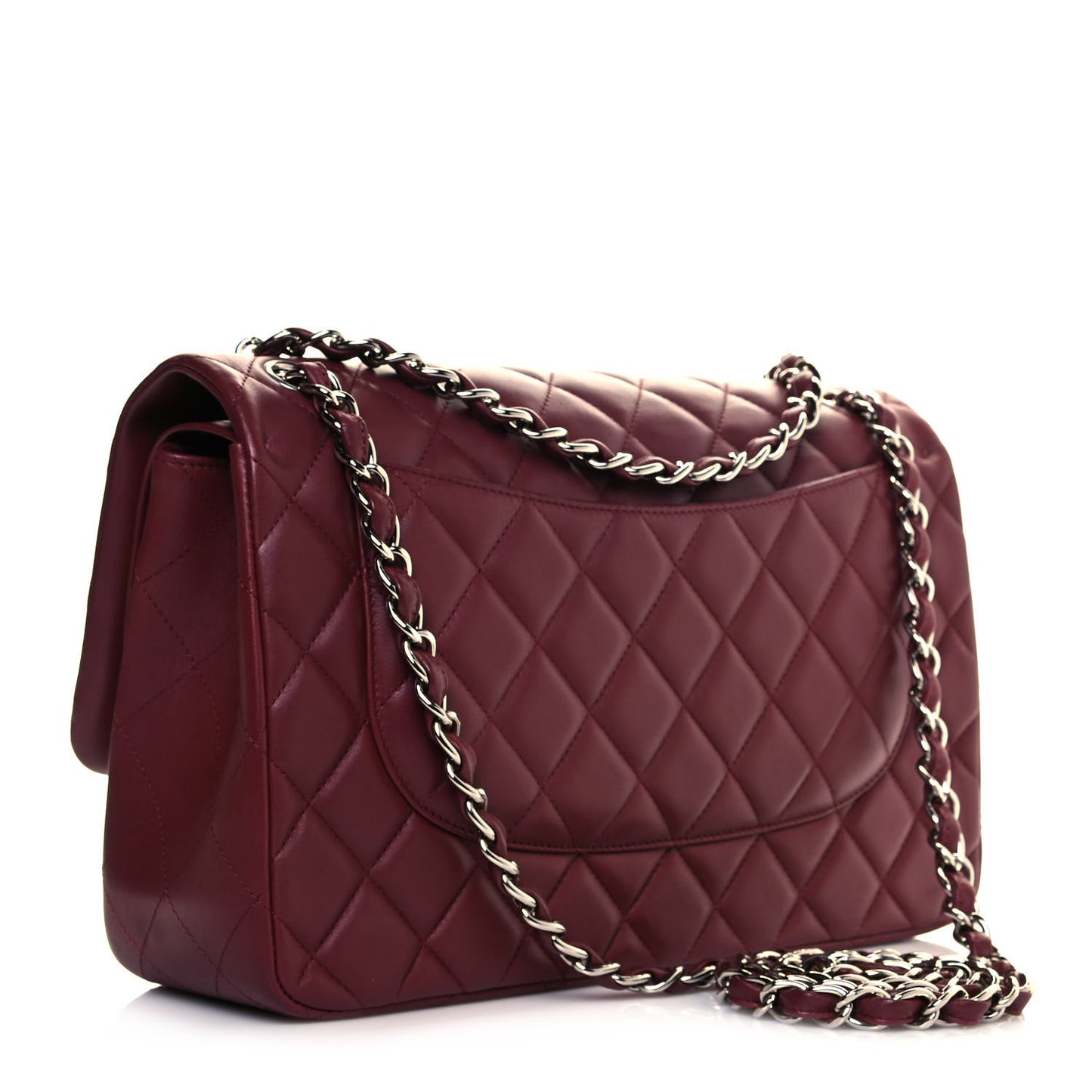 Lambskin Quilted Jumbo Double Flap Burgundy