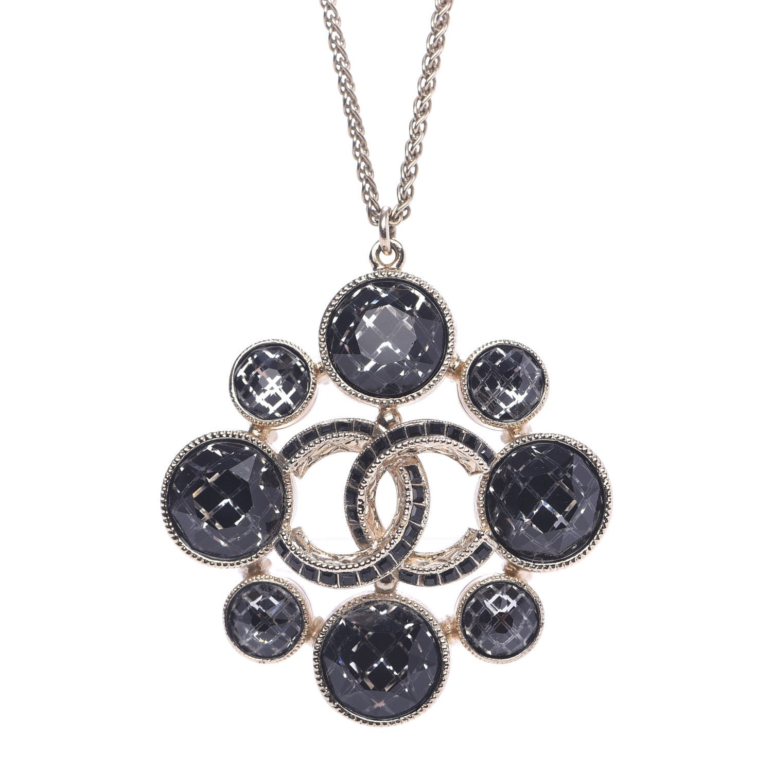Chanel Gripoix Poured Glass Crystal CC Pendant Necklace Black Gold 4 of 7