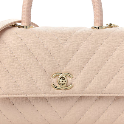 Chanel Caviar Lizard Embossed Chevron Quilted Mini Coco Handle Flap Beige 10 of 11