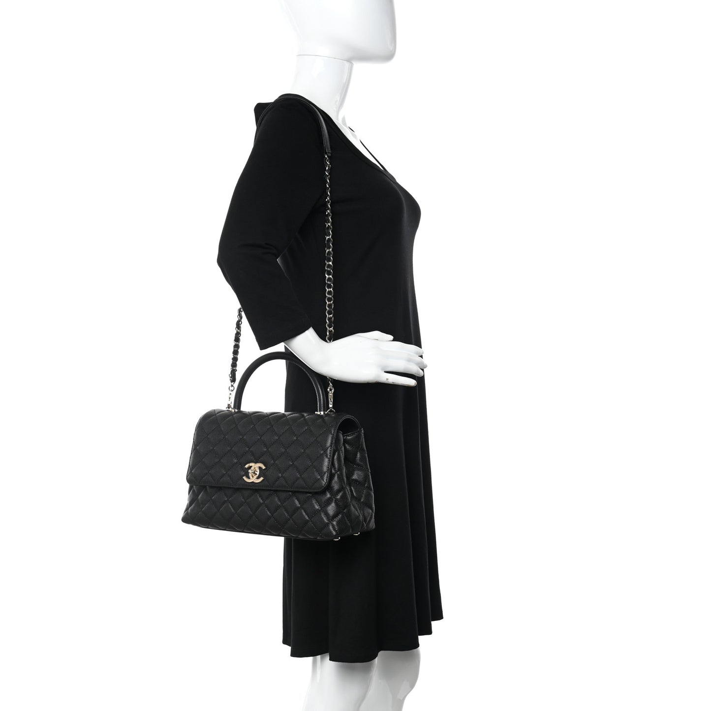 Caviar Quilted Small Coco Handle Flap Black