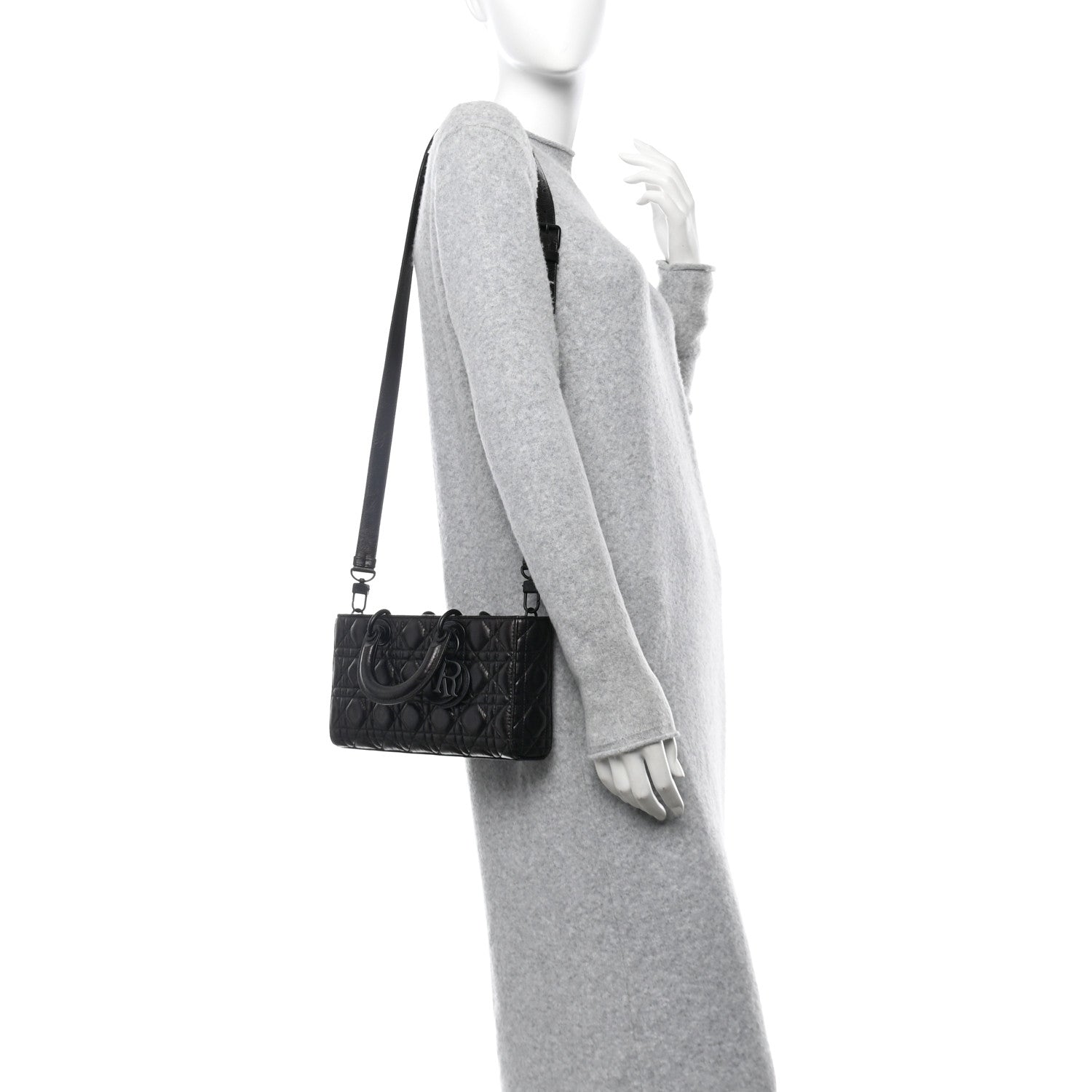 Christian Dior Crinkled Calfskin Cannage Medium Lady D-Joy Black 2 of 10