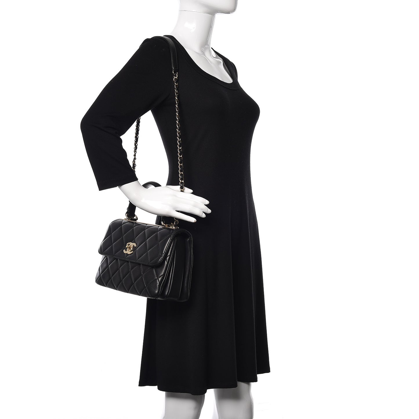 Lambskin Quilted Small Trendy CC Dual Handle Flap Bag Black