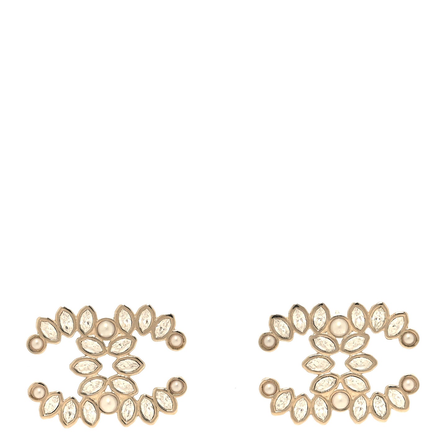 Pearl Marquise Crystal CC Earrings Gold White