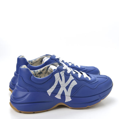 Gucci X MLB Calfskin NY Yankees Mens Rhyton Sneakers 10 Electric Blue 4 of 10