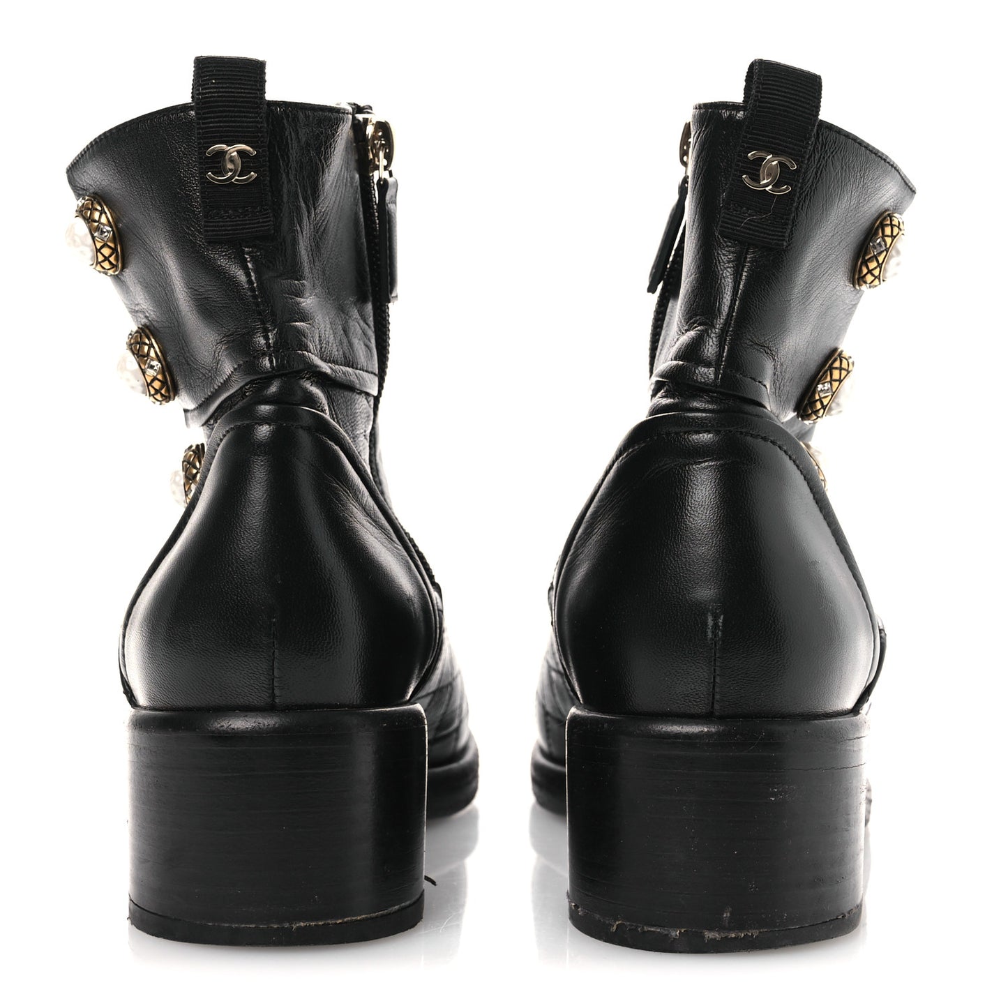 Lambskin Pearl Short Boots 38.5 Black
