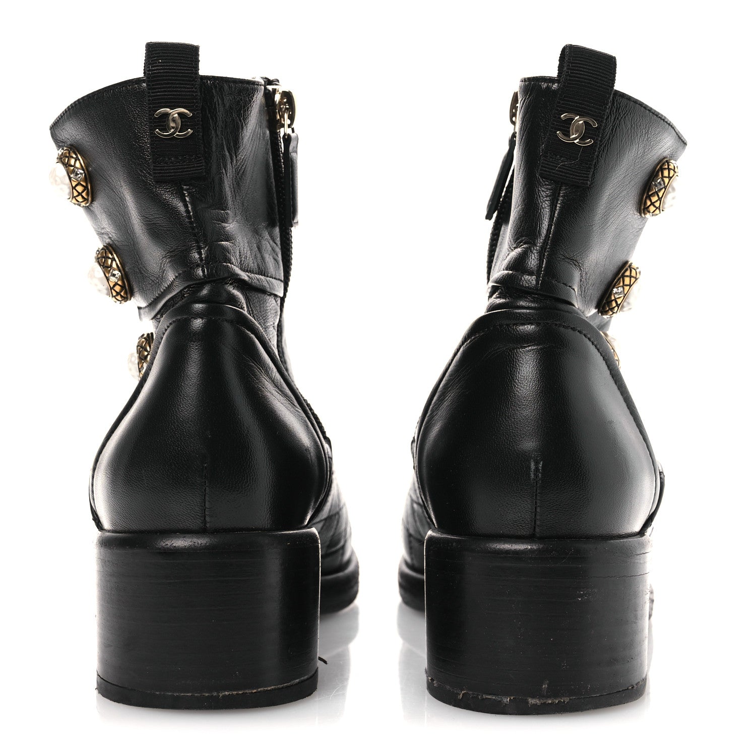 Chanel Lambskin Pearl Short Boots 38.5 Black 6 of 13