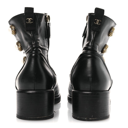 Chanel Lambskin Pearl Short Boots 38.5 Black 6 of 13