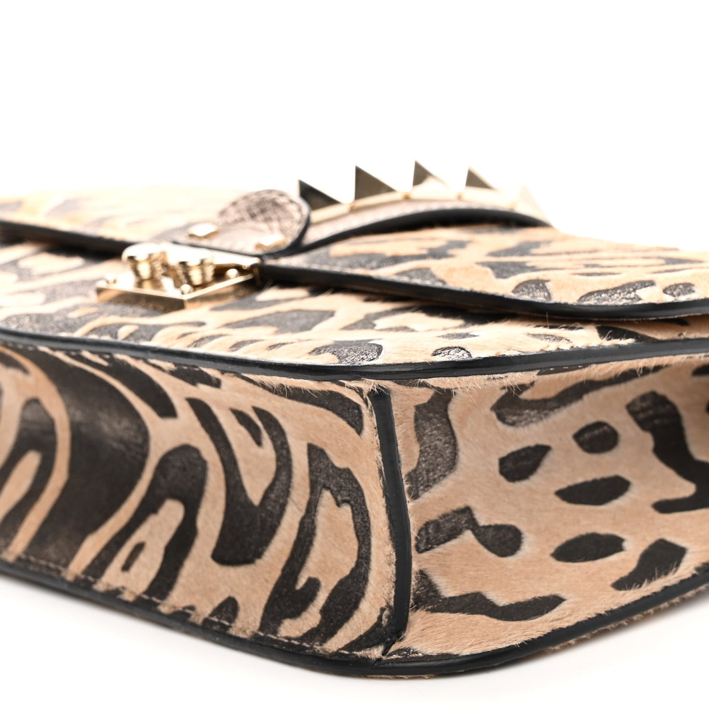 Calf Hair Leopard Print Medium Glam Lock Rockstud Flap Blush