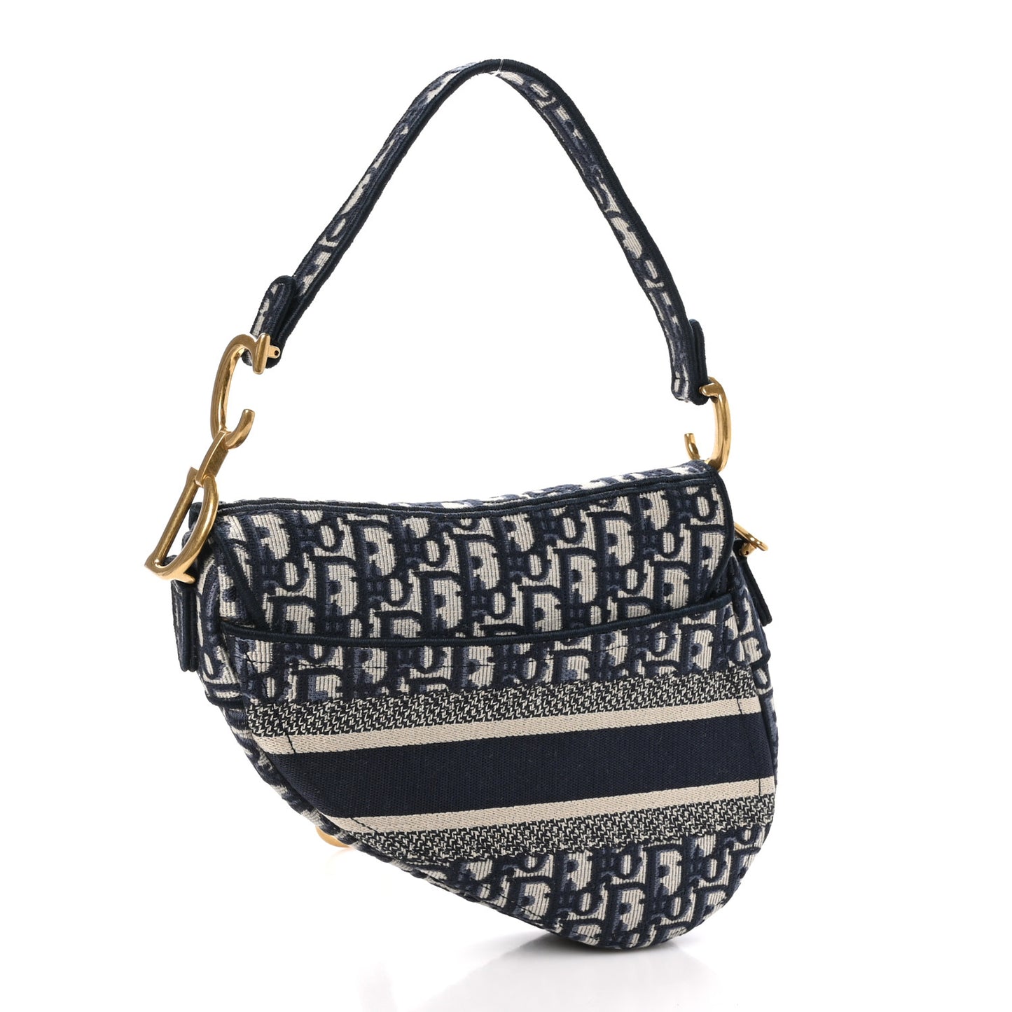 Oblique Embroidered Saddle Bag Blue