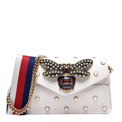 Gucci Nappa Pearl Studded Mini Queen Margaret Broadway Shoulder Bag Mystic White 1 of 11