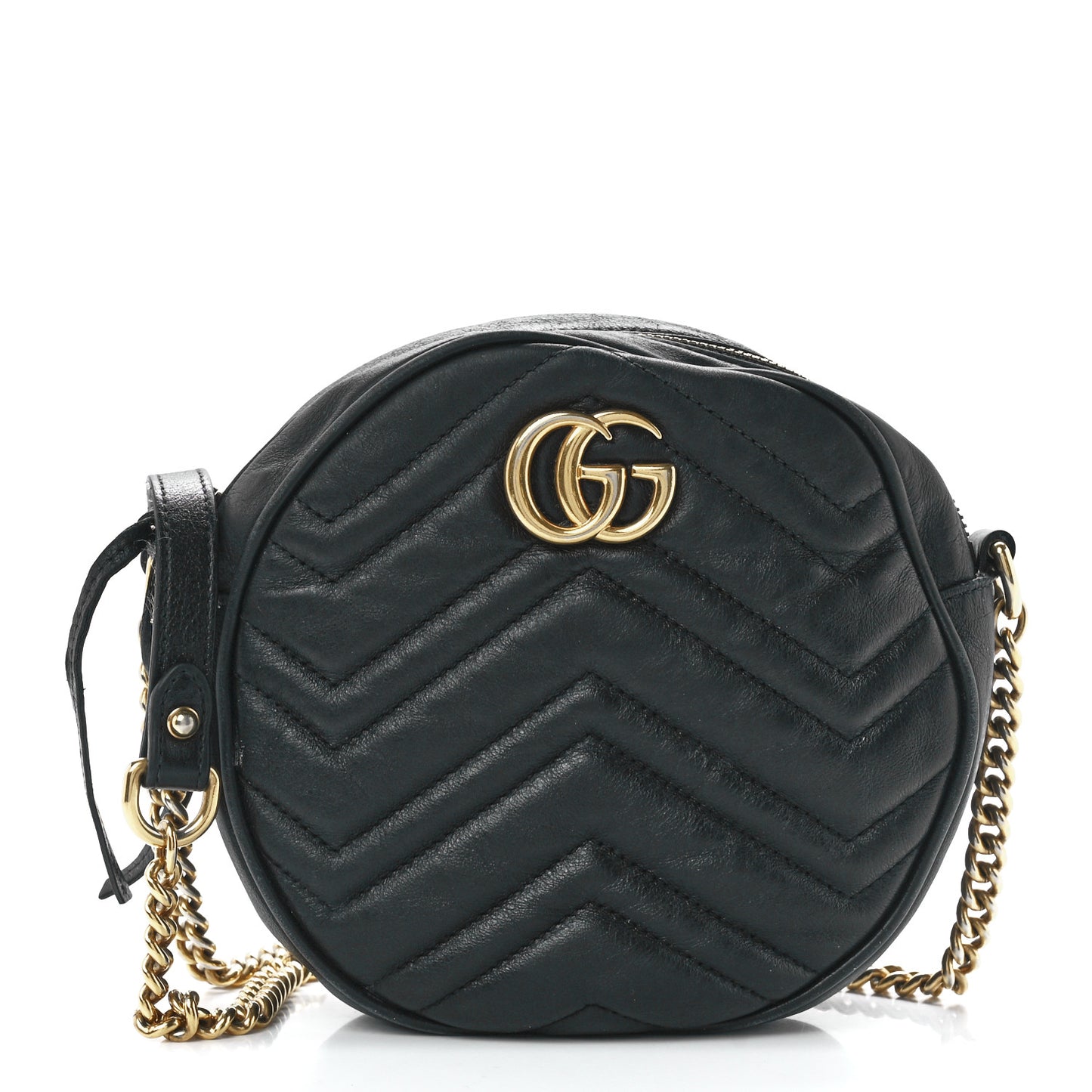 Azalea Calfskin Matelasse Heart Mini GG Marmont Round Shoulder Bag Black