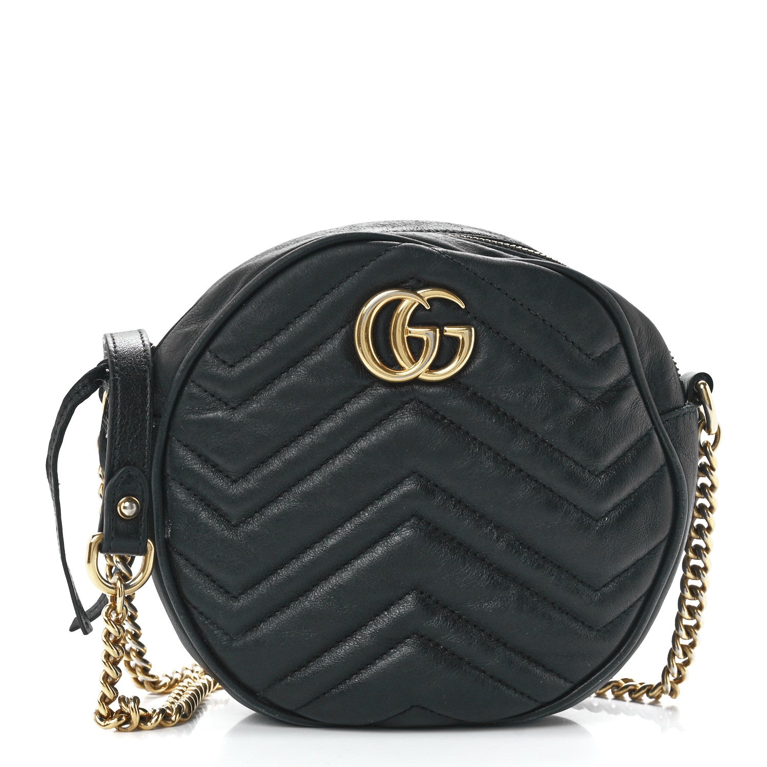 Gucci Azalea Calfskin Matelasse Heart Mini GG Marmont Round Shoulder Bag Black 1 of 13