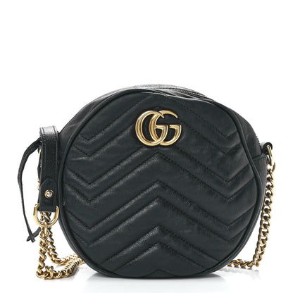Gucci Azalea Calfskin Matelasse Heart Mini GG Marmont Round Shoulder Bag Black 1 of 13