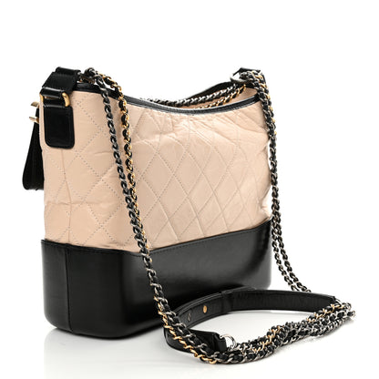 Chanel Aged Calfskin Quilted Medium Gabrielle Hobo Beige Black 3 of 10