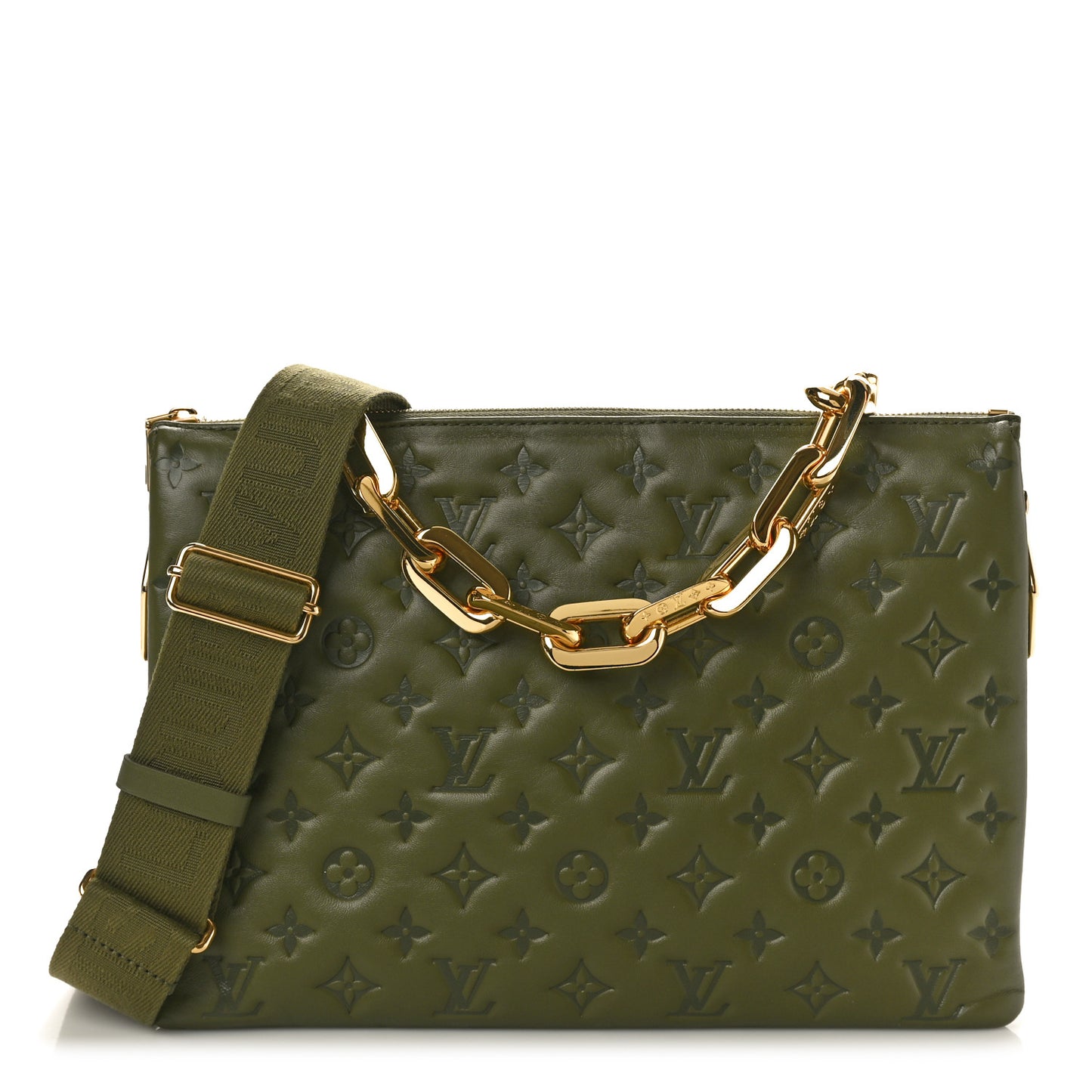 Lambskin Embossed Monogram Coussin MM Khaki
