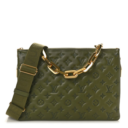 Louis Vuitton Lambskin Embossed Monogram Coussin MM Khaki 1 of 9