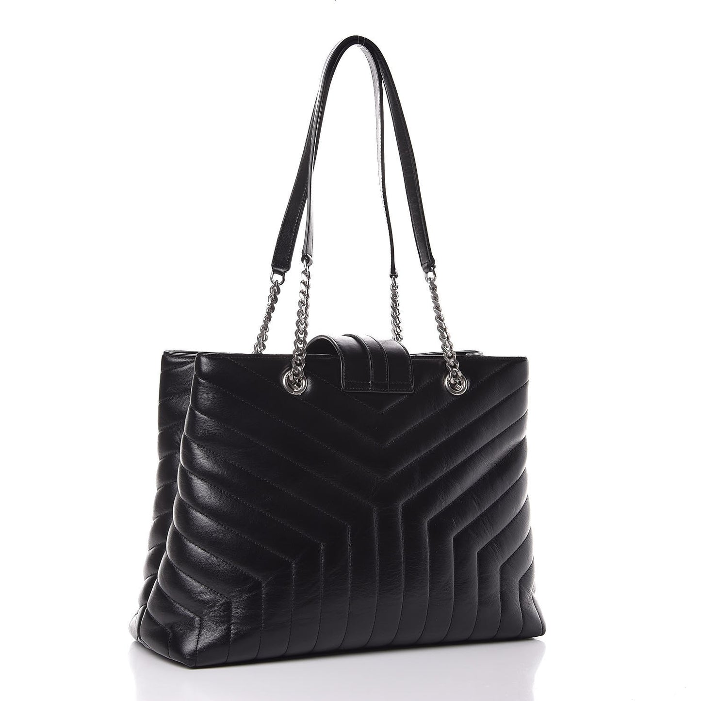 Calfskin Y Quilted Monogram Large Loulou Shopper Black