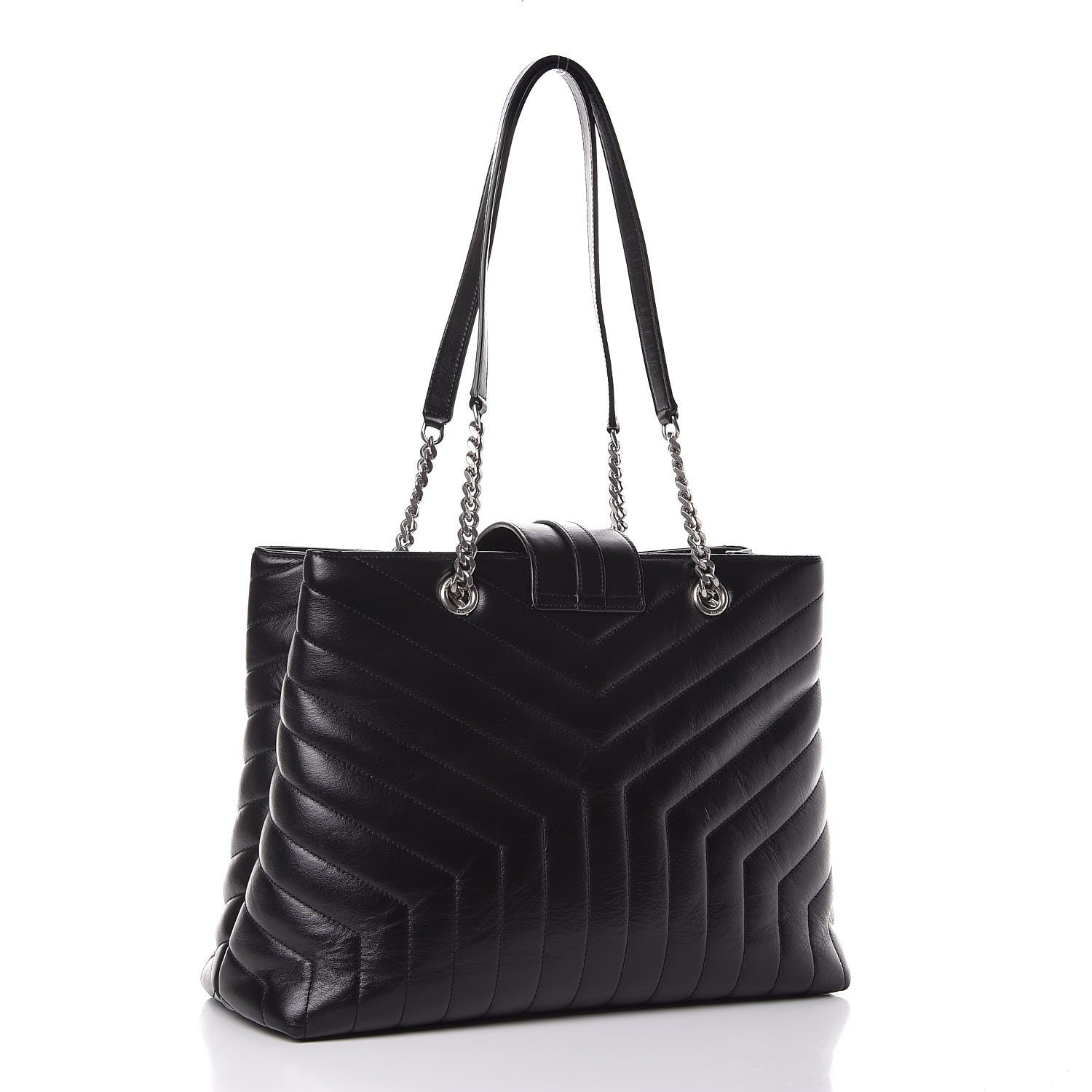 Saint Laurent Calfskin Y Quilted Monogram Large Loulou Shopper Black 3 of 8