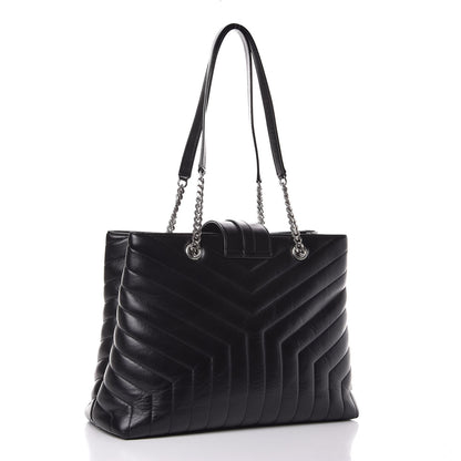 Saint Laurent Calfskin Y Quilted Monogram Large Loulou Shopper Black 3 of 8