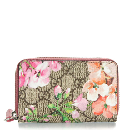 Gucci GG Supreme Monogram Blooms Zip Around Card Case Wallet Beige Multicolor Dry Rose 1 of 6