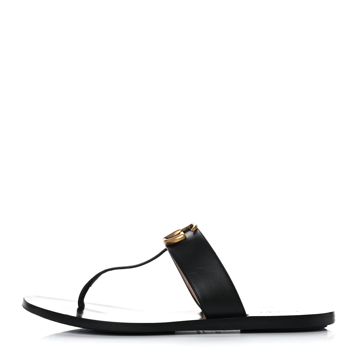 Gucci Calfskin GG Marmont Thong Sandals 37.5 Black 1 of 14
