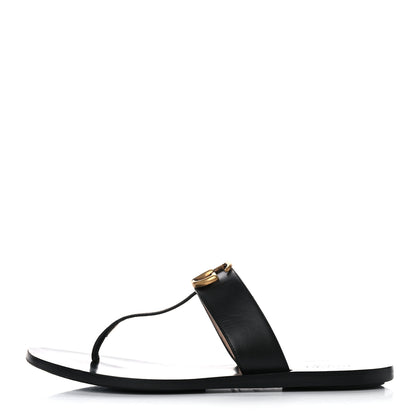 Gucci Calfskin GG Marmont Thong Sandals 37.5 Black 1 of 14