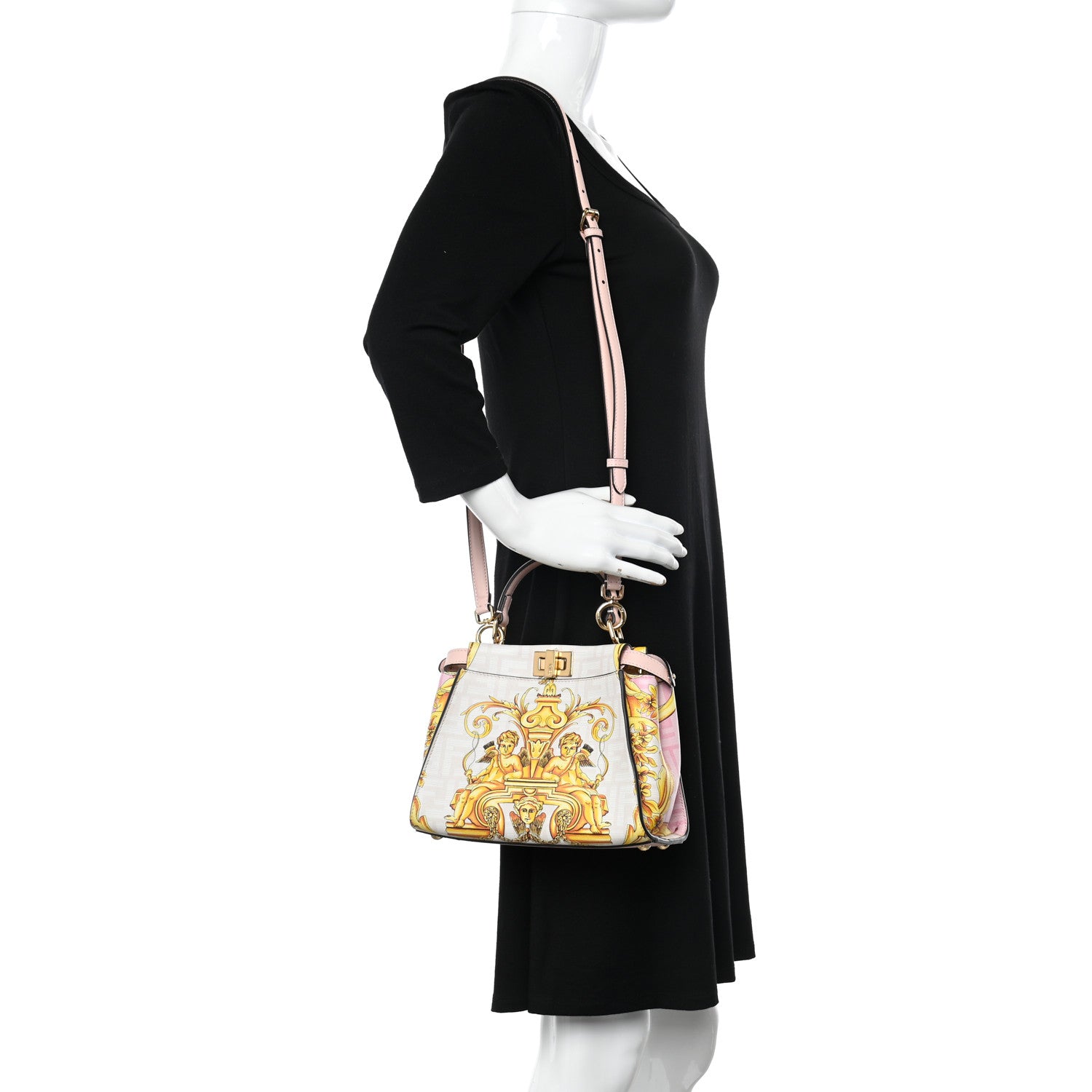 Fendi X VERSACE Vitello Seta Nappa Fendace FF Baroque Mini Peekaboo Iconic Satchel Pink Gold 2 of 11