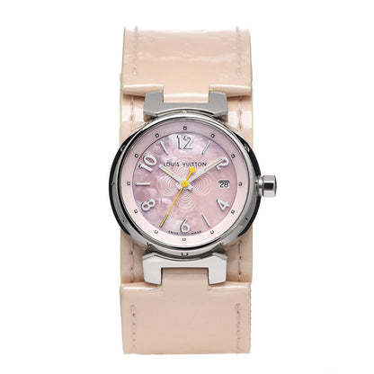 Louis Vuitton Stainless Steel Vernis Pink Mother of Pearl 28mm Tambour Quartz Watch 1 of 8