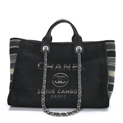 Chanel Striped Canvas Medium Deauville Tote Grey Black 1 of 9