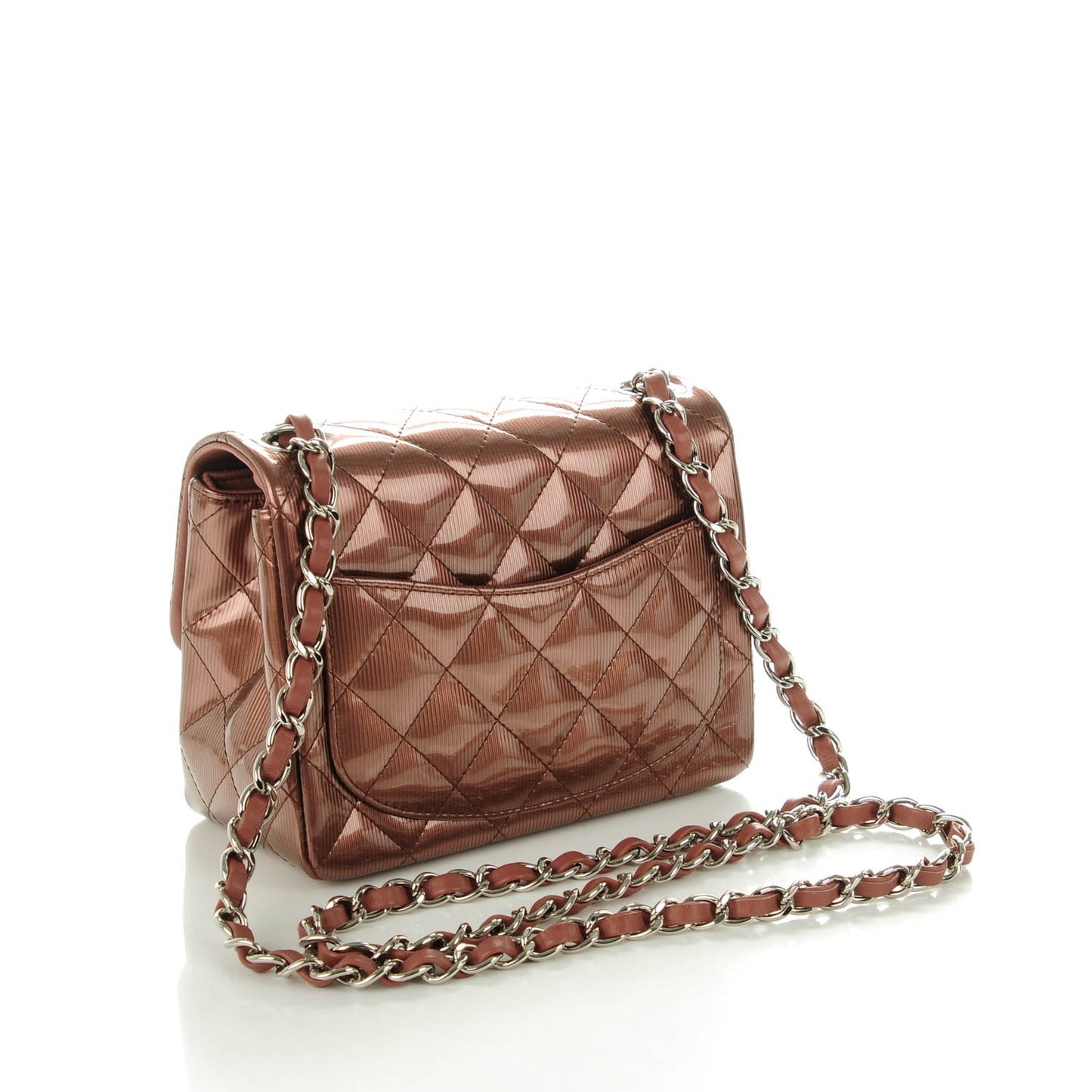 Striated Patent Quilted Mini Square Flap Pink