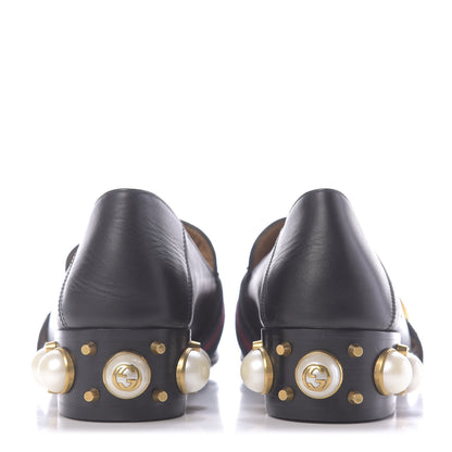 Gucci Betis Glamour Calfskin Web Pearl Embellished Peyton 35mm Loafer Pumps 36.5 Black 5 of 10