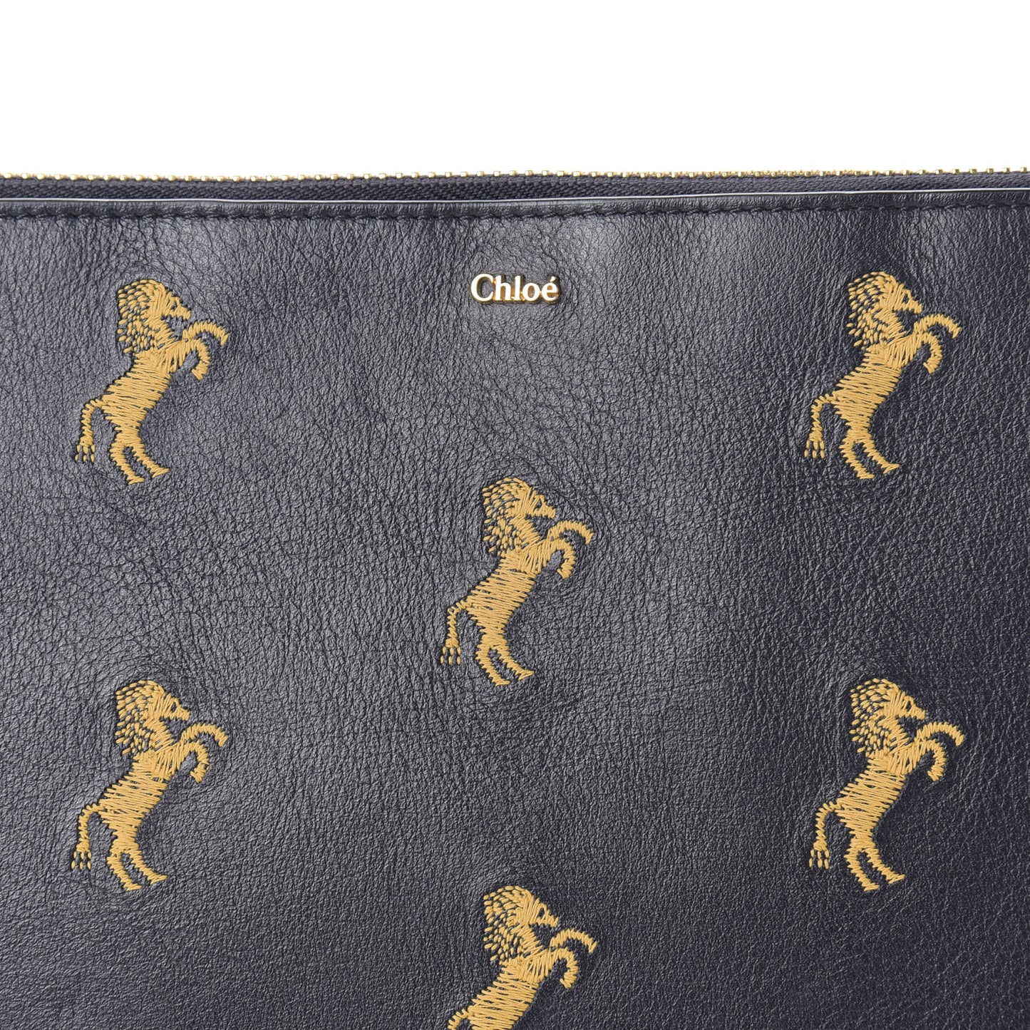 Smooth Calfskin Little Horses Embroidered Pouch Black