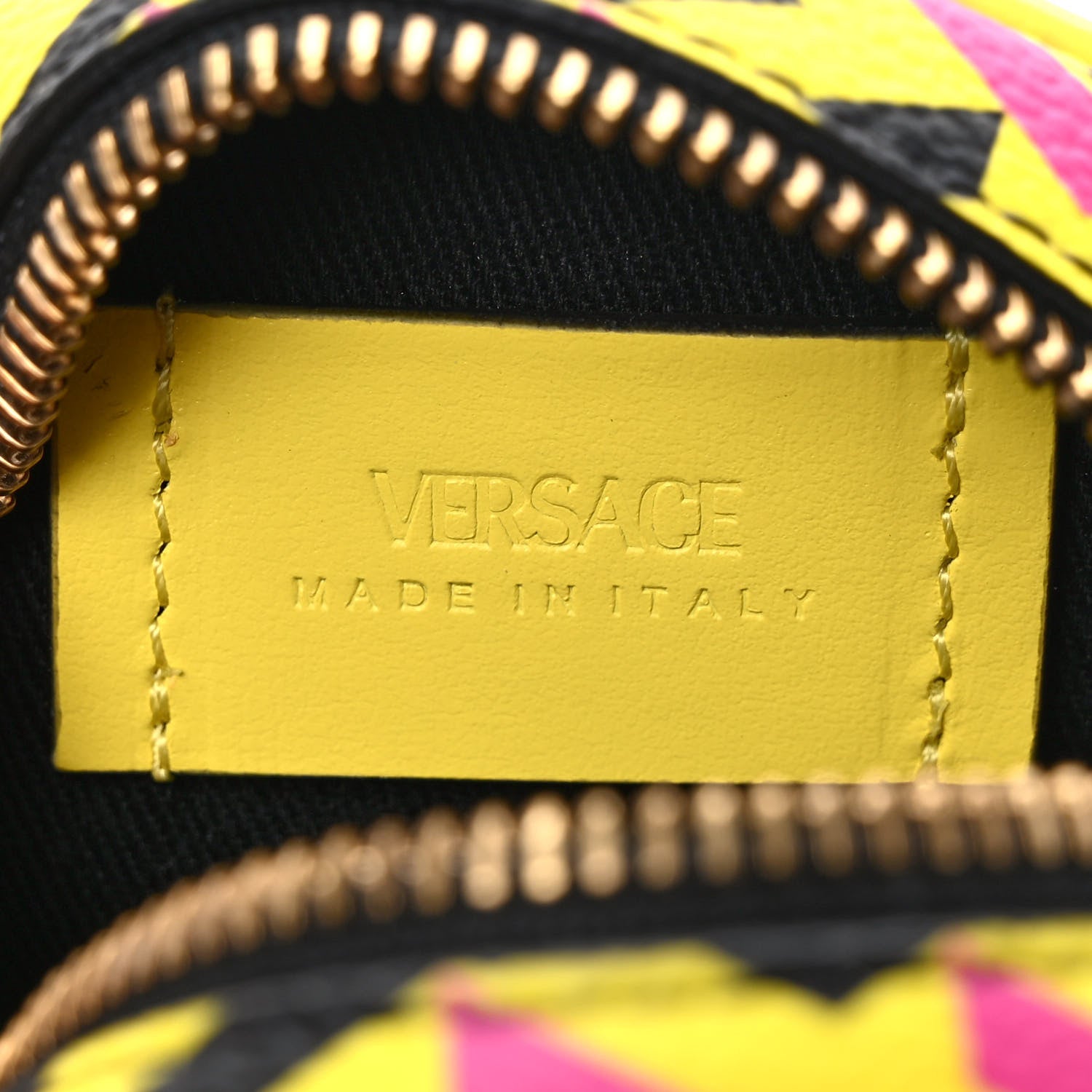 Versace Coated Canvas Calfskin La Greca Round Zip Pouch Yellow Black 6 of 6