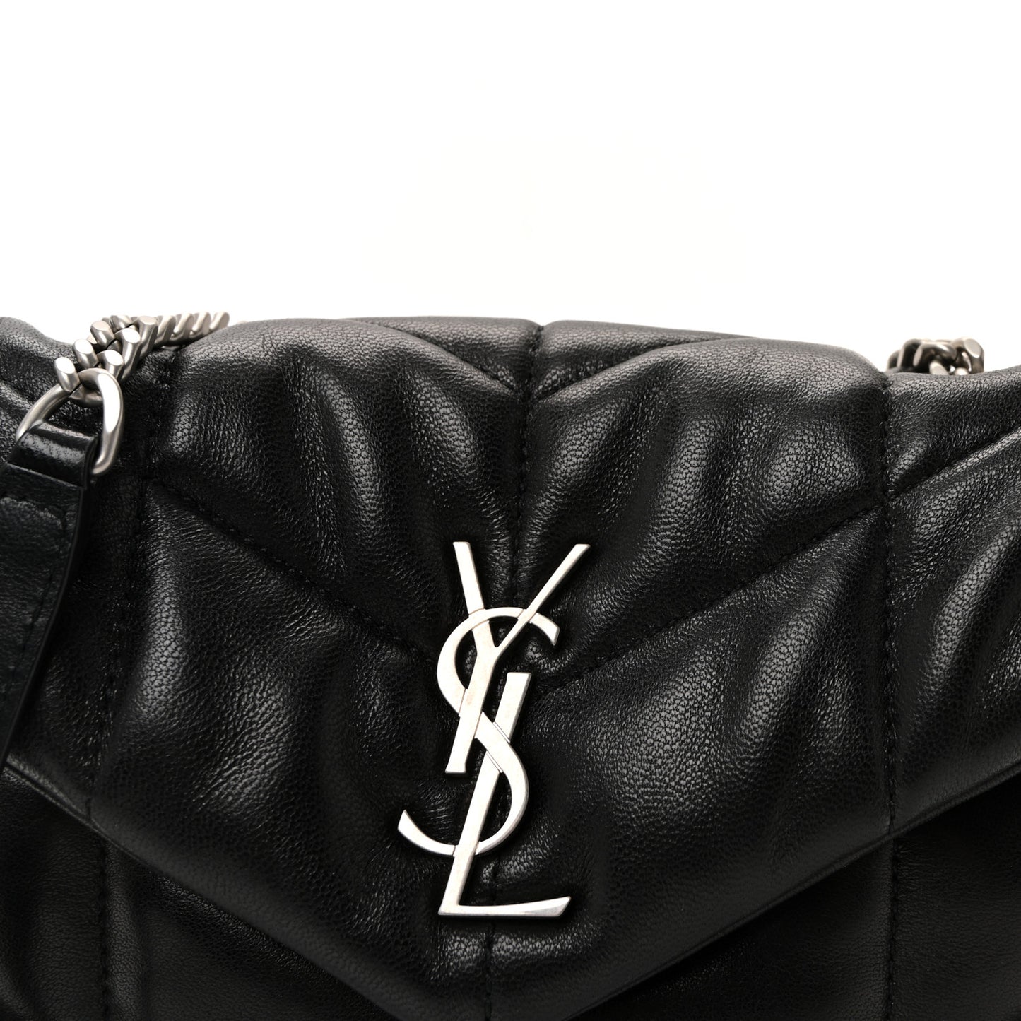 Lambskin Quilted Toy Loulou Puffer Monogram Chain Satchel Black