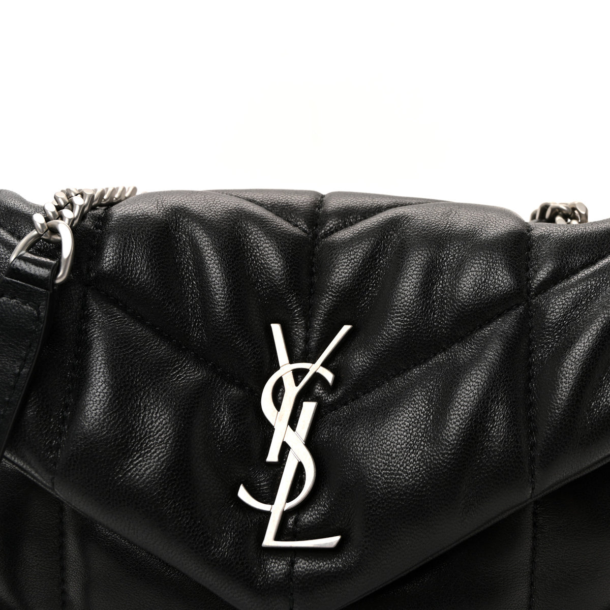 Lambskin Quilted Toy Loulou Puffer Monogram Chain Satchel Black